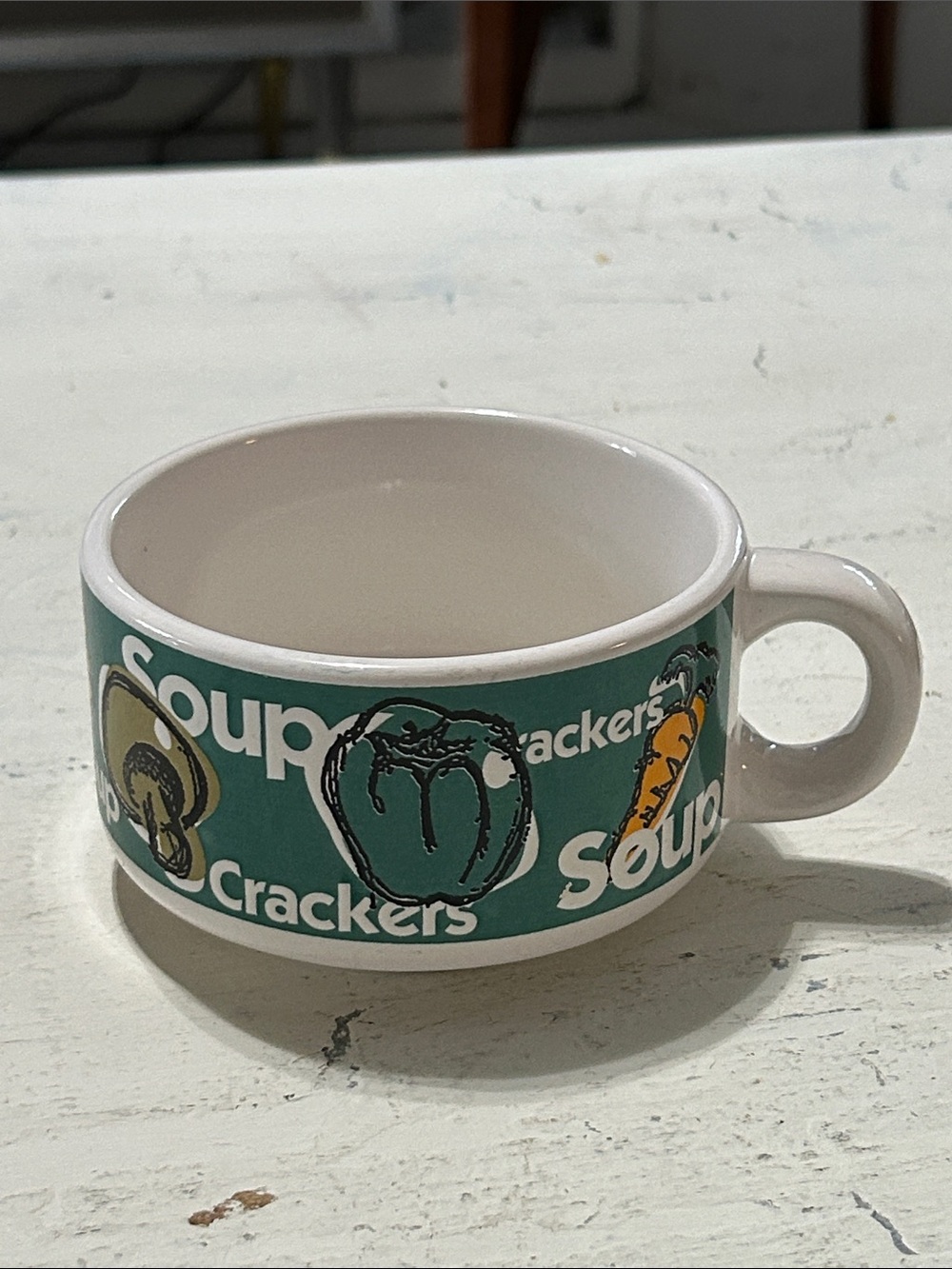 Vintage Green Soup Mug with Veggie Graphic